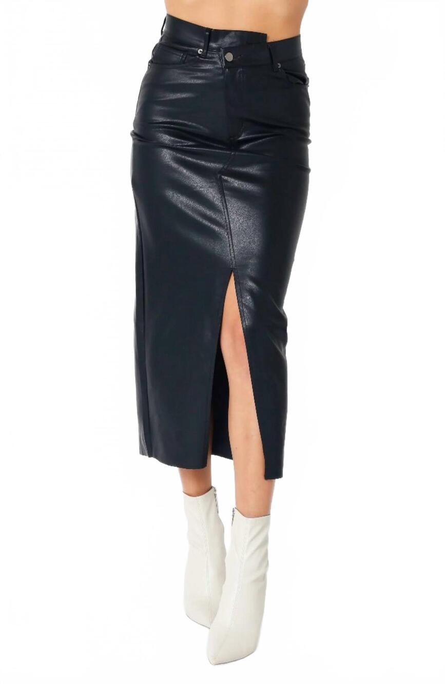NEW OLIVACEOUS leather icon midi skirt in black